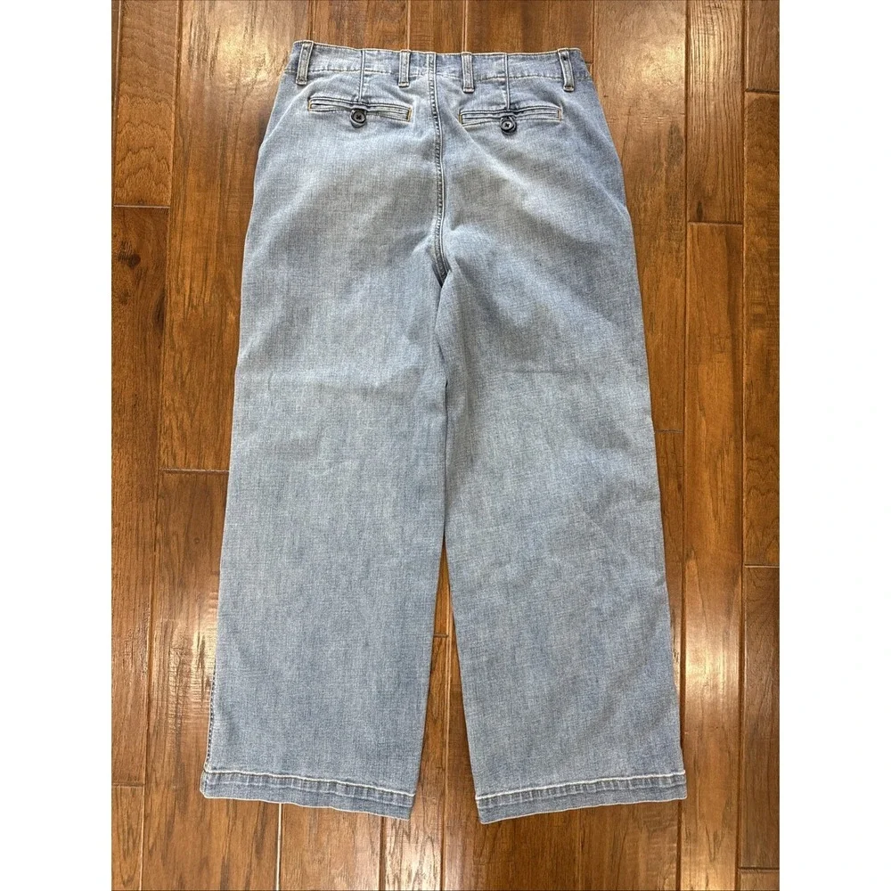 Lands End High Rise Wide‎ Leg Baggy Denim Jean Trousers Women's 10 Stretch Light